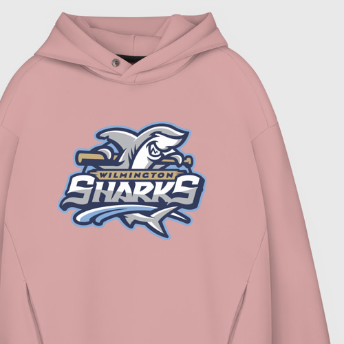 Мужское худи Oversize хлопок Wilmington Sharks - baseball team, цвет пыльно-розовый - фото 4