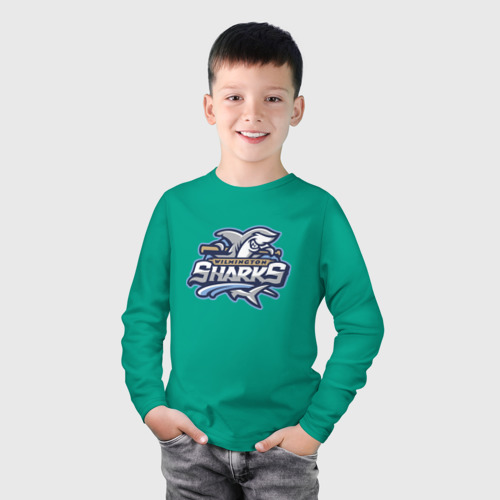 Детский лонгслив хлопок Wilmington Sharks - baseball team, цвет зеленый - фото 3