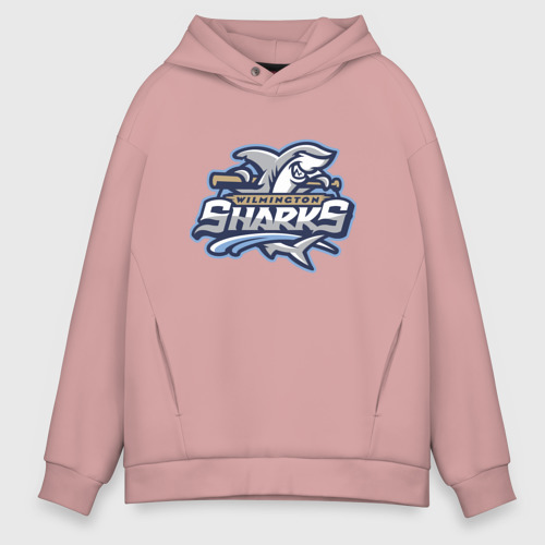 Мужское худи Oversize хлопок Wilmington Sharks - baseball team, цвет пыльно-розовый