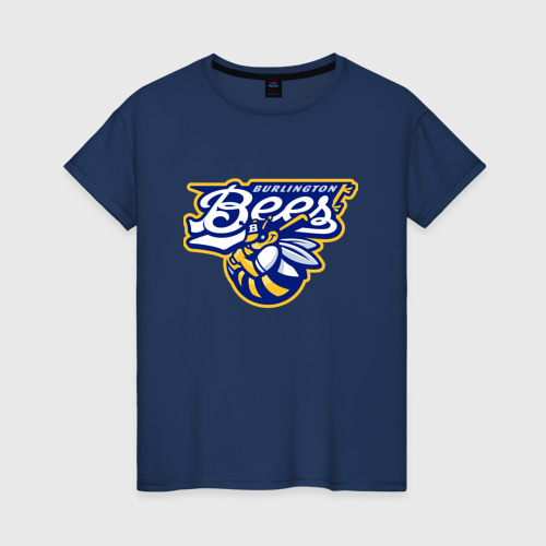 Женская футболка хлопок Burlington bees - baseball team, цвет темно-синий