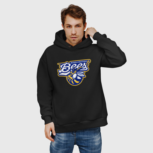 Мужское худи Oversize хлопок Burlington bees - baseball team, цвет черный - фото 3