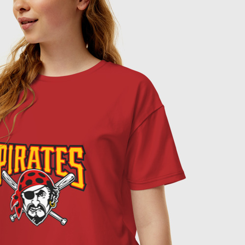 Женская футболка хлопок Oversize Pittsburgh Pirates - baseball team, цвет красный - фото 3