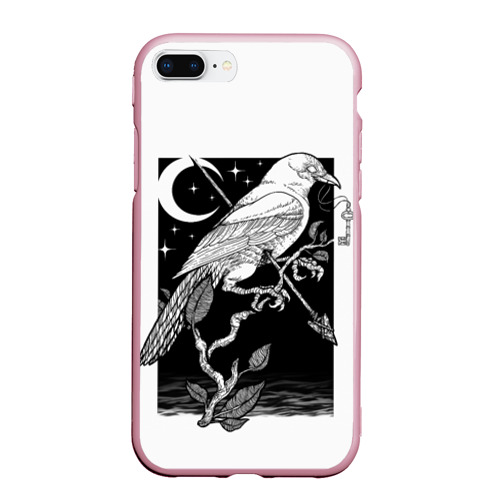 Чехол для iPhone 7Plus/8 Plus матовый Оккультный ворон, цвет розовый