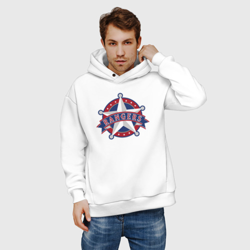 Мужское худи Oversize хлопок Texas Rangers - baseball team, цвет белый - фото 3