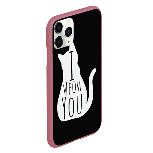 Чехол для iPhone 11 Pro матовый с принтом I Meow You | I love you, вид сбоку #3