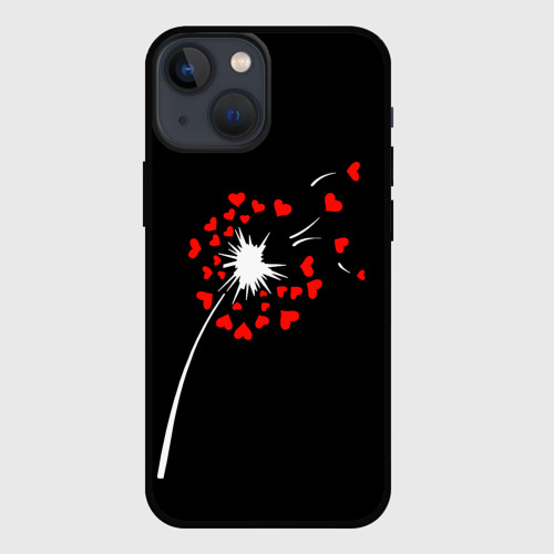 Чехол для iPhone 13 mini с принтом Сердечный одуванчик, вид спереди №1