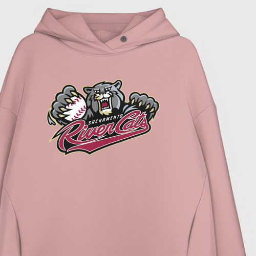 Женское худи Oversize хлопок Sacramento river cats - baseball team, цвет пыльно-розовый - фото 3