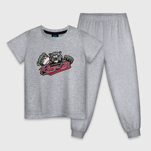 Детская пижама хлопок с принтом Sacramento river cats - baseball team, вид спереди #2