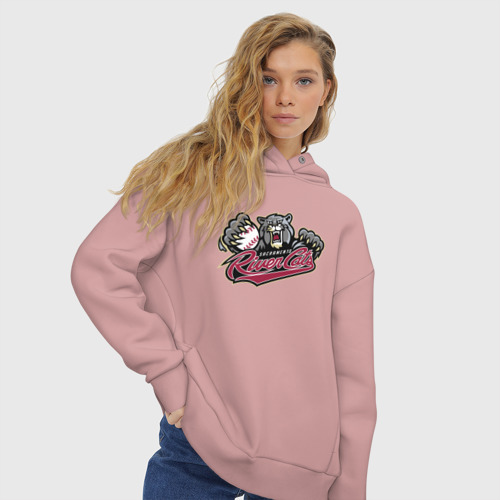 Женское худи Oversize хлопок Sacramento river cats - baseball team, цвет пыльно-розовый - фото 4