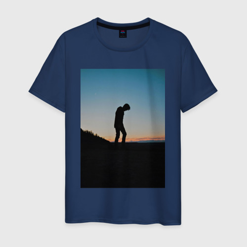 Мужская футболка хлопок Силуэт в закате, цвет темно-синий