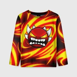 Детский лонгслив 3D Огненный демон geometry Dash fire level
