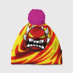 Шапка 3D c помпоном Огненный демон geometry Dash fire level