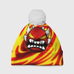 Шапка 3D c помпоном Огненный демон geometry Dash fire level