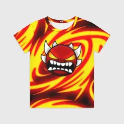 Детская футболка 3D Огненный демон geometry Dash fire level