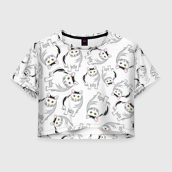 Женская футболка Crop-top 3D Котики мем Мяу