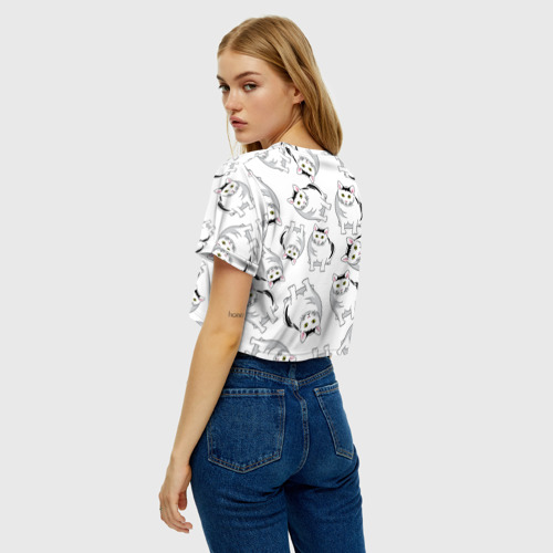 Женская футболка Crop-top 3D Котики мем Мяу, цвет 3D печать - фото 5