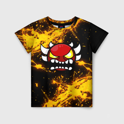 Детская футболка с принтом Геометри Дэш огненный Geometry Dash, вид спереди №1