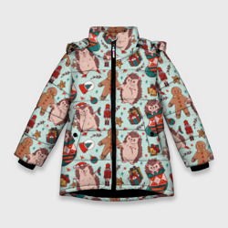 Зимняя куртка для девочек 3D Новогодний ёжик и щелкунчик