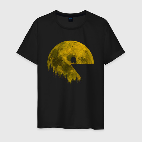 Мужская футболка из хлопка с принтом Pac-man moon Пакмен луна, вид спереди №1