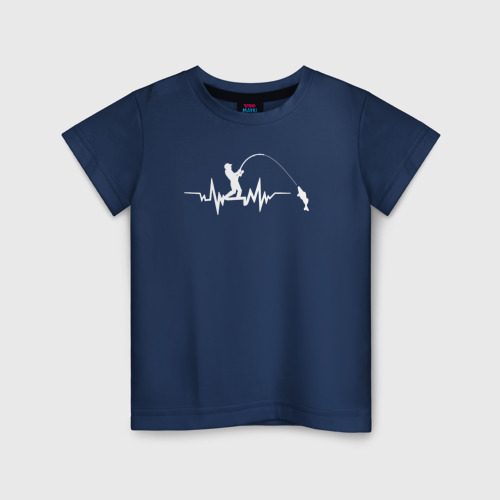 Детская футболка хлопок Сердце рыбака, цвет темно-синий