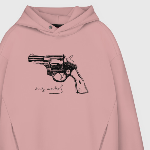 Мужское худи Oversize хлопок Andy Warhol revolver sketch, цвет пыльно-розовый - фото 4