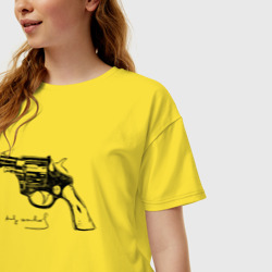 Женская футболка хлопок Oversize Andy Warhol revolver sketch - фото 2