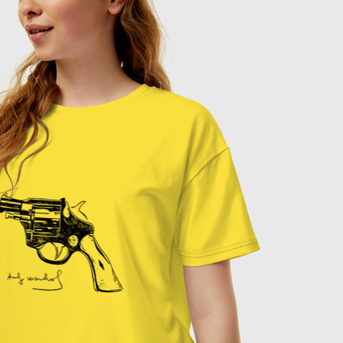 Женская футболка хлопок Oversize Andy Warhol revolver sketch, цвет желтый - фото 3