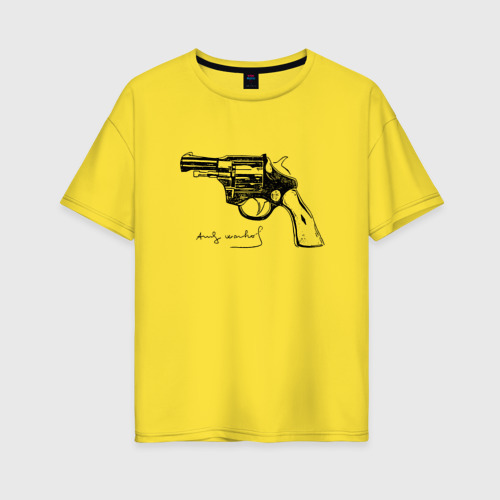 Женская футболка хлопок Oversize Andy Warhol revolver sketch, цвет желтый