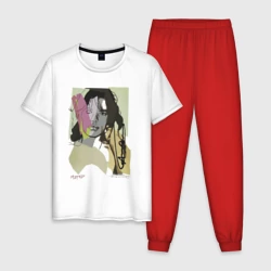 Мужская пижама с белой футболкой хлопок Andy Warhol - Mick Jagger sketch