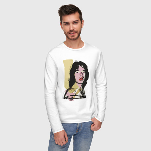 Мужской лонгслив хлопок Andy Warhol - Mick Jagger pop art, цвет белый - фото 3