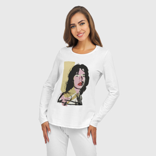 Женская пижама с лонгсливом хлопок Andy Warhol - Mick Jagger pop art, цвет белый - фото 5