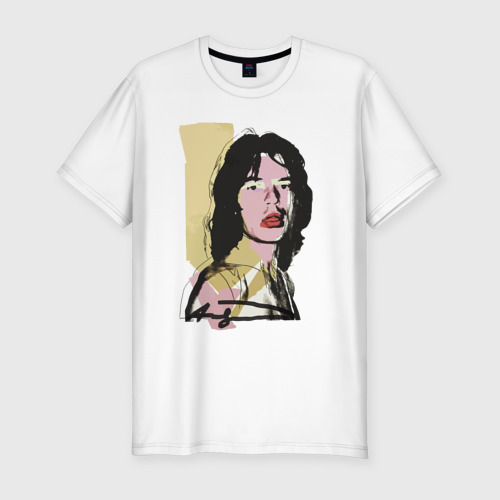 Мужская футболка хлопок Slim Andy Warhol - Mick Jagger pop art, цвет белый