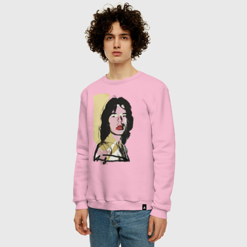 Мужской свитшот хлопок Andy Warhol - Mick Jagger pop art, цвет светло-розовый - фото 3