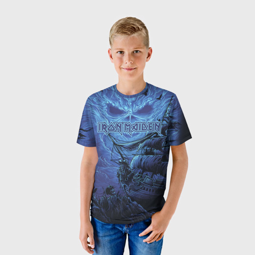 Детская футболка 3D с принтом IRON MAIDEN ПИРАТЫ В БЕЗДНЕ МОРСКОЙ, фото на моделе #1