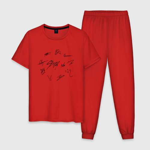Мужская пижама хлопок Stray kids автографы чёрный, цвет красный