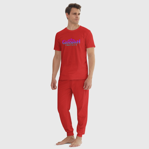 Мужская пижама хлопок с принтом GENSHIN IMPACT NEON LOGO / ГЕНШИН ИМПАКТ НЕОН, вид сбоку #3