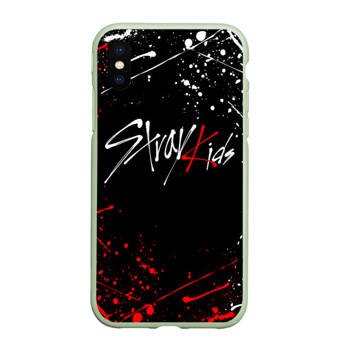 Чехол для iPhone XS Max матовый Stray kids на спине брызги красок, цвет салатовый