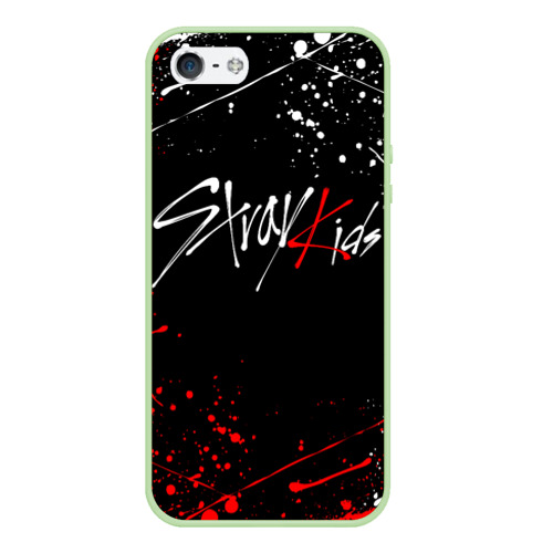 Чехол для iPhone 5/5S матовый Stray kids на спине брызги красок, цвет салатовый