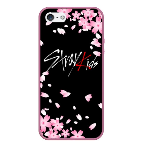 Чехол для iPhone 5/5S матовый Stray kids сакура k-POP, цвет розовый