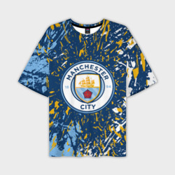 Мужская футболка oversize 3D Manchester city лого, брызги красок