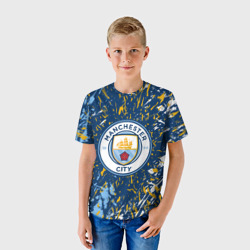 Детская футболка 3D Manchester city лого, брызги красок - фото 2