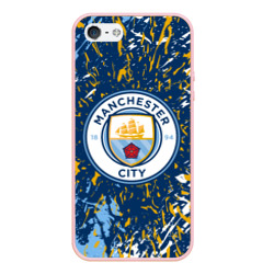 Чехол для iPhone 5/5S матовый Manchester city лого, брызги красок