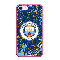 Чехол для iPhone 7/8 матовый Manchester city лого, брызги красок