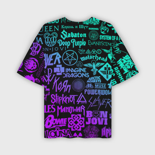 Мужская футболка oversize 3D Логотипы рок групп неон rock neon, цвет 3D печать - фото 2