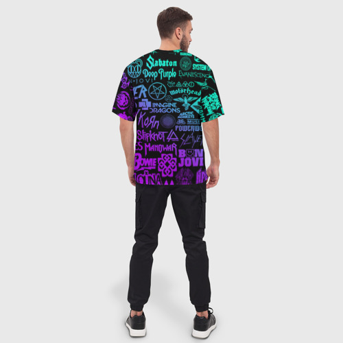Мужская футболка oversize 3D Логотипы рок групп неон rock neon, цвет 3D печать - фото 4
