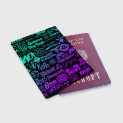 Обложка для паспорта матовая кожа Логотипы рок групп неон rock neon - фото 2
