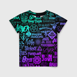 Детская футболка 3D Логотипы рок групп неон rock neon