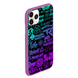 Чехол для iPhone 11 Pro Max матовый Логотипы рок групп неон rock neon - фото 2