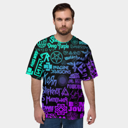 Мужская футболка oversize 3D Логотипы рок групп неон rock neon - фото 2