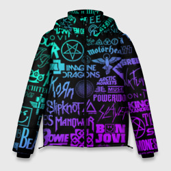 Мужская зимняя куртка 3D Логотипы рок групп неон rock neon